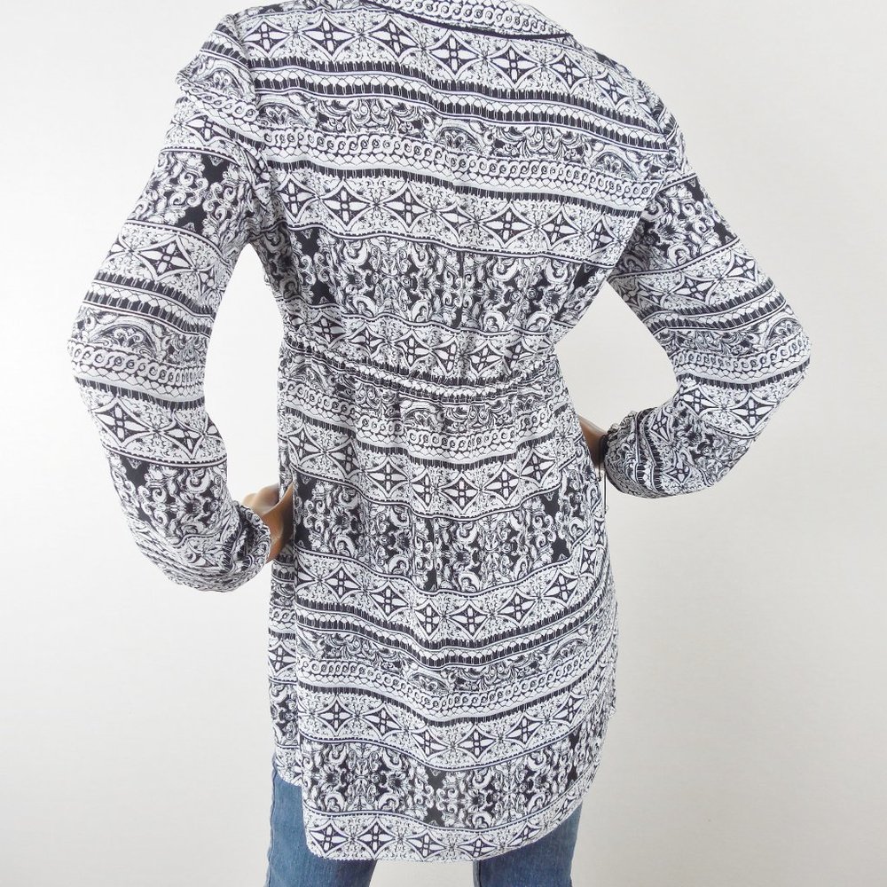 WHITE HOUSE BLACK MARKKET Top M Casual Print Tunic Shirt Drawstring Tie Blouse - Picture 8 of 12